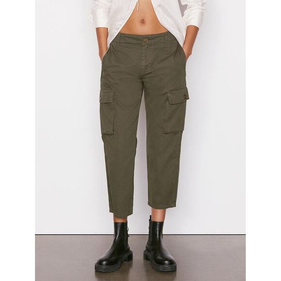 Frame Relaxed Utility Cargo Pants 100% Cotton Olive Green Size 27 - Picture 1 of 6